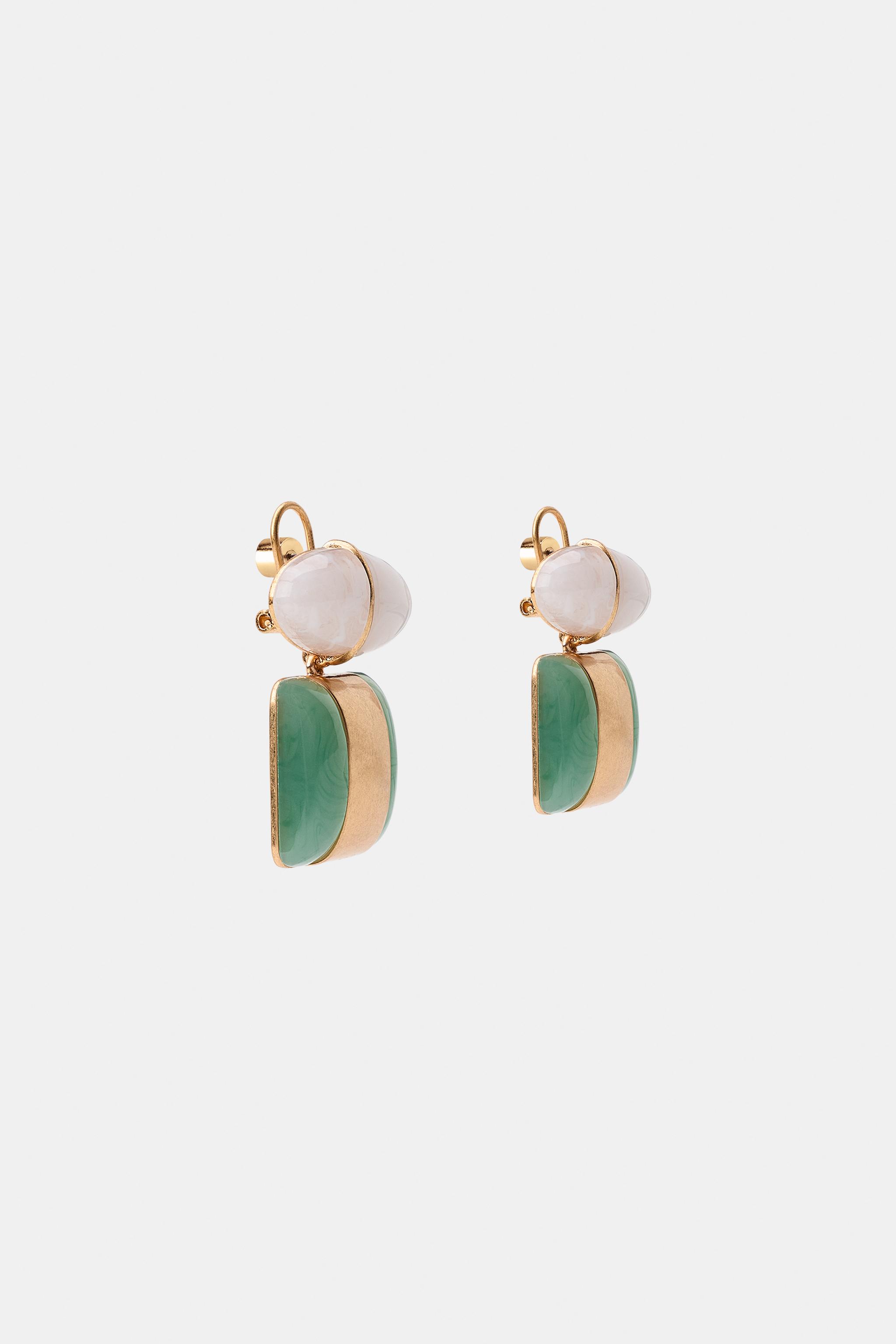 BOUCLES D'OREILLES DOUBLES EN RÉSINE ET PIERRES